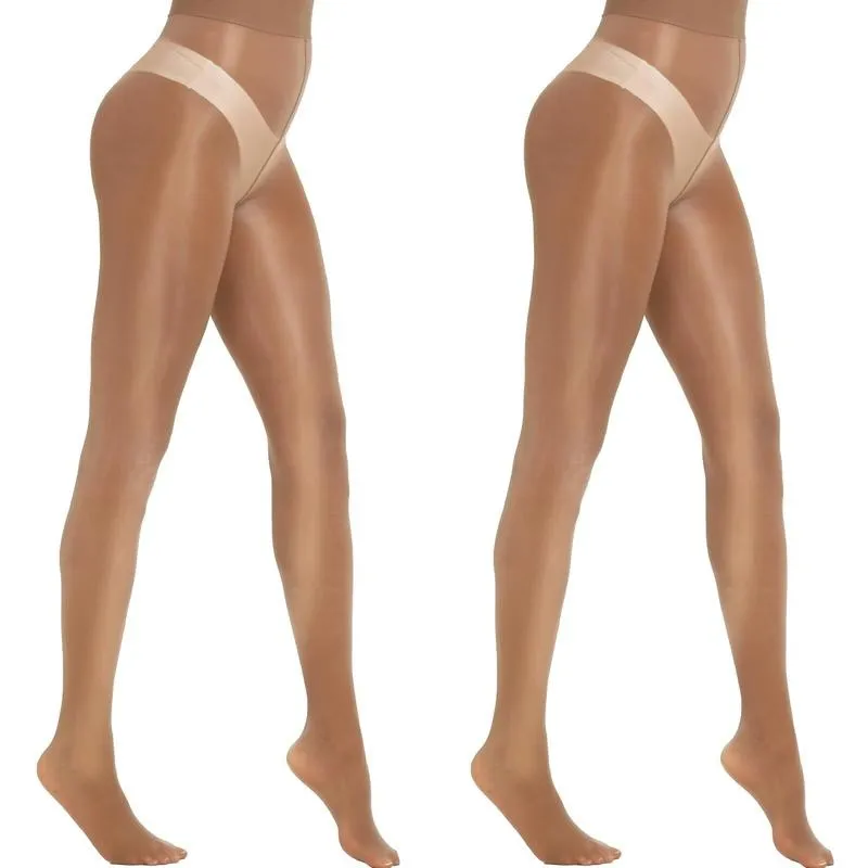 Women's Shiny Sheer Tights High Waist Silk Comfort Stockings Oil Shimmery Nylons Pantyhose Silky Spandex Elastic Dressy Legwear