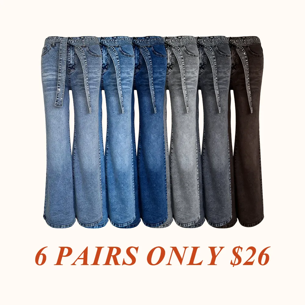 Women's Allover Rhinestone Decor High Waist Zipper Fly Jeans Casual Wide Leg Loose Fit Denim Pants