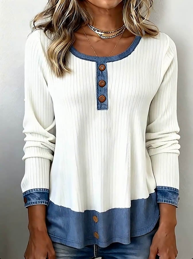 Women'S Casual Loose Contrast Color Stitching Top