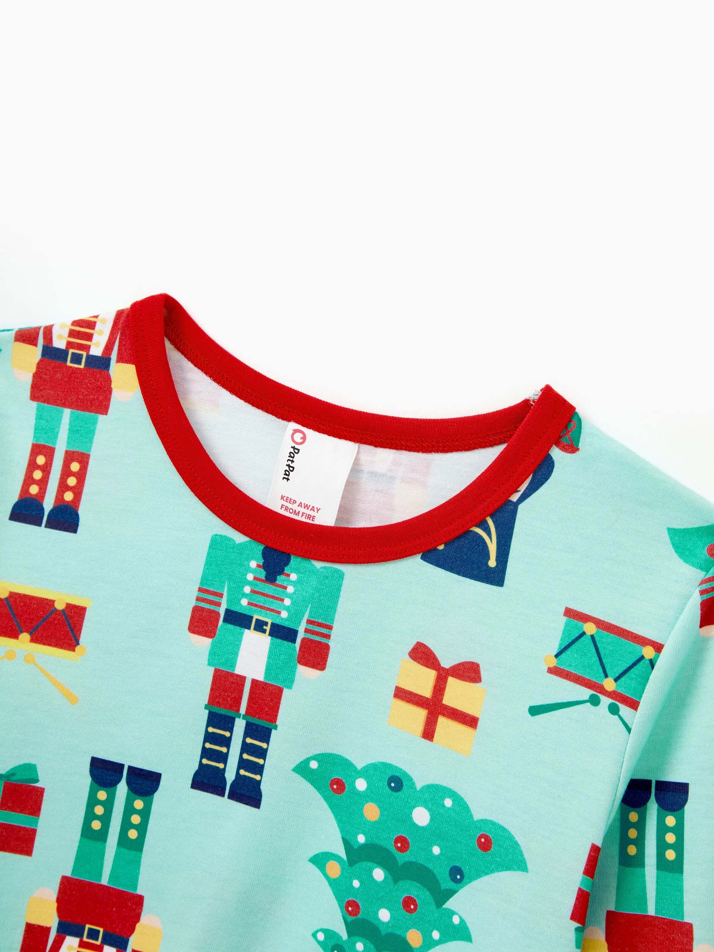 Christmas Matching Family Pajamas Set Soldier and Christmas Tree Print PJS with Christmas Socks Pale Green