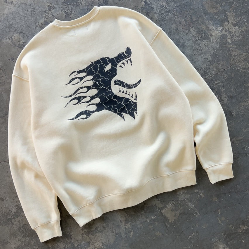 OVERSIZED LUX WAR WOLF CREW NECK - CREAM / BLACK