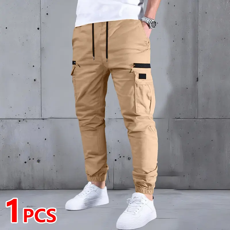 Men’s Drawstring Cargo Pants – Multi-Pocket Casual & Outdoor Work Pants