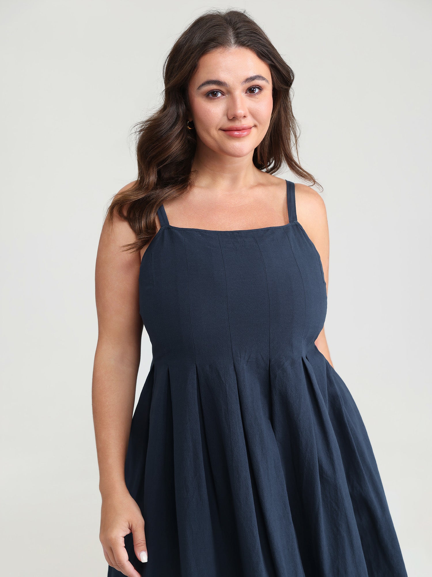 Pure Cotton Pleated Adjustable Midi Dress