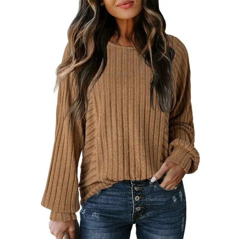 Womens Soft Long Sleeve Crewneck Shirts Fall Casual Loose Fit Knit Tops Blouses
