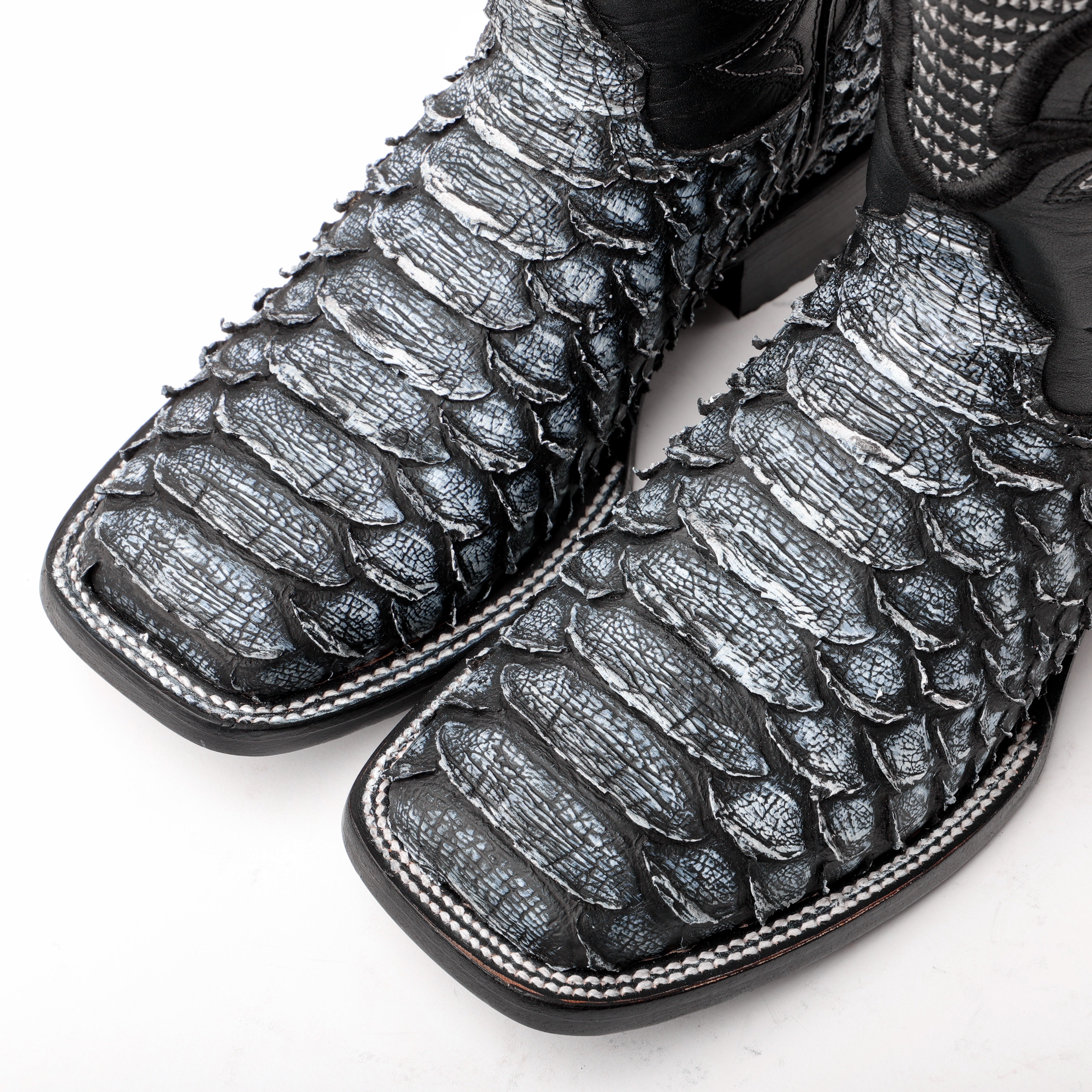 Rustic Grey Jumbo Python Leather Boots - Square Toe