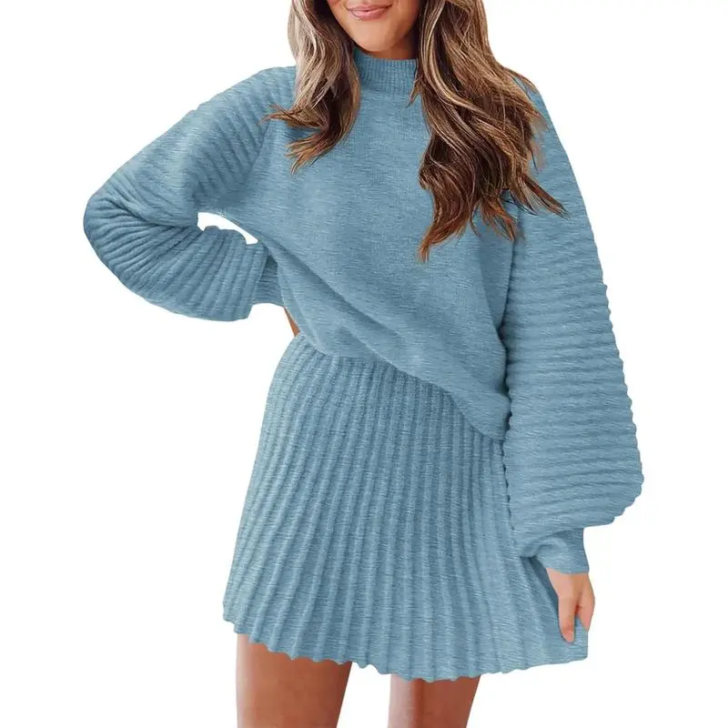 Women’s Ribbed Mock Neck Sweater & Mini Skirt Set