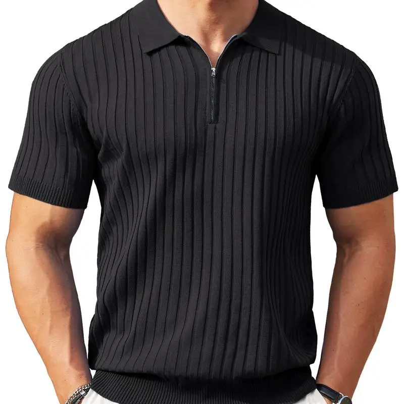 New York Fashion Week Men's Zip-Up Short-Sleeve Polo Shirt