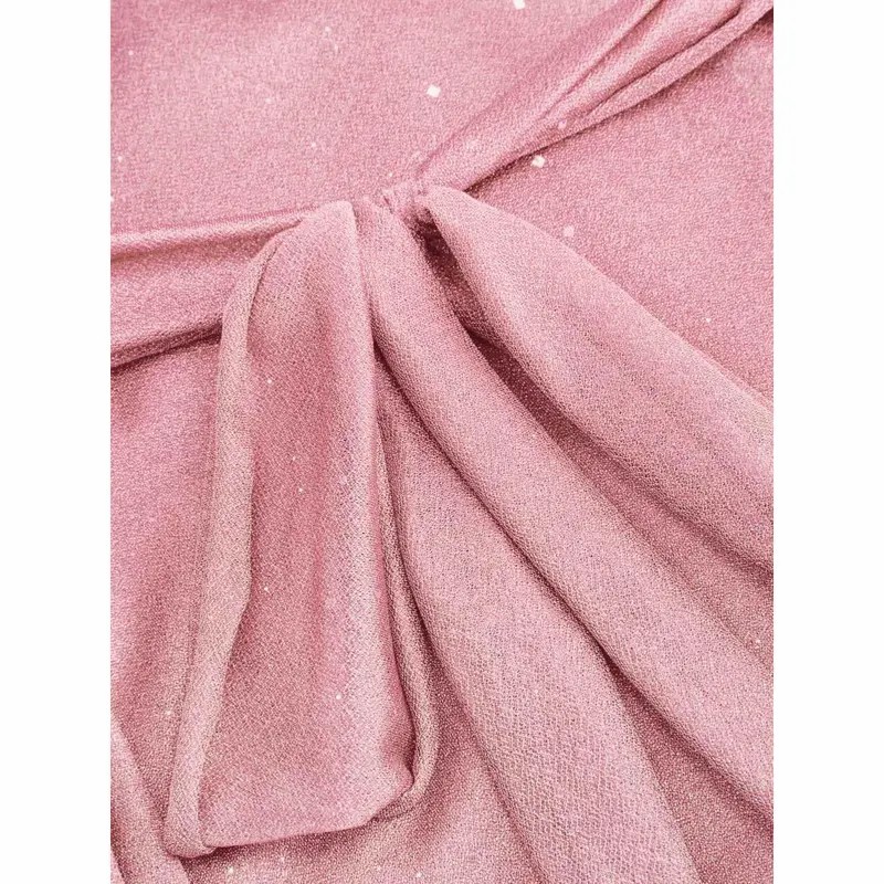 Women's Sequin V-Neck Halter Mini Dress – Ruffled Hem with Scarf