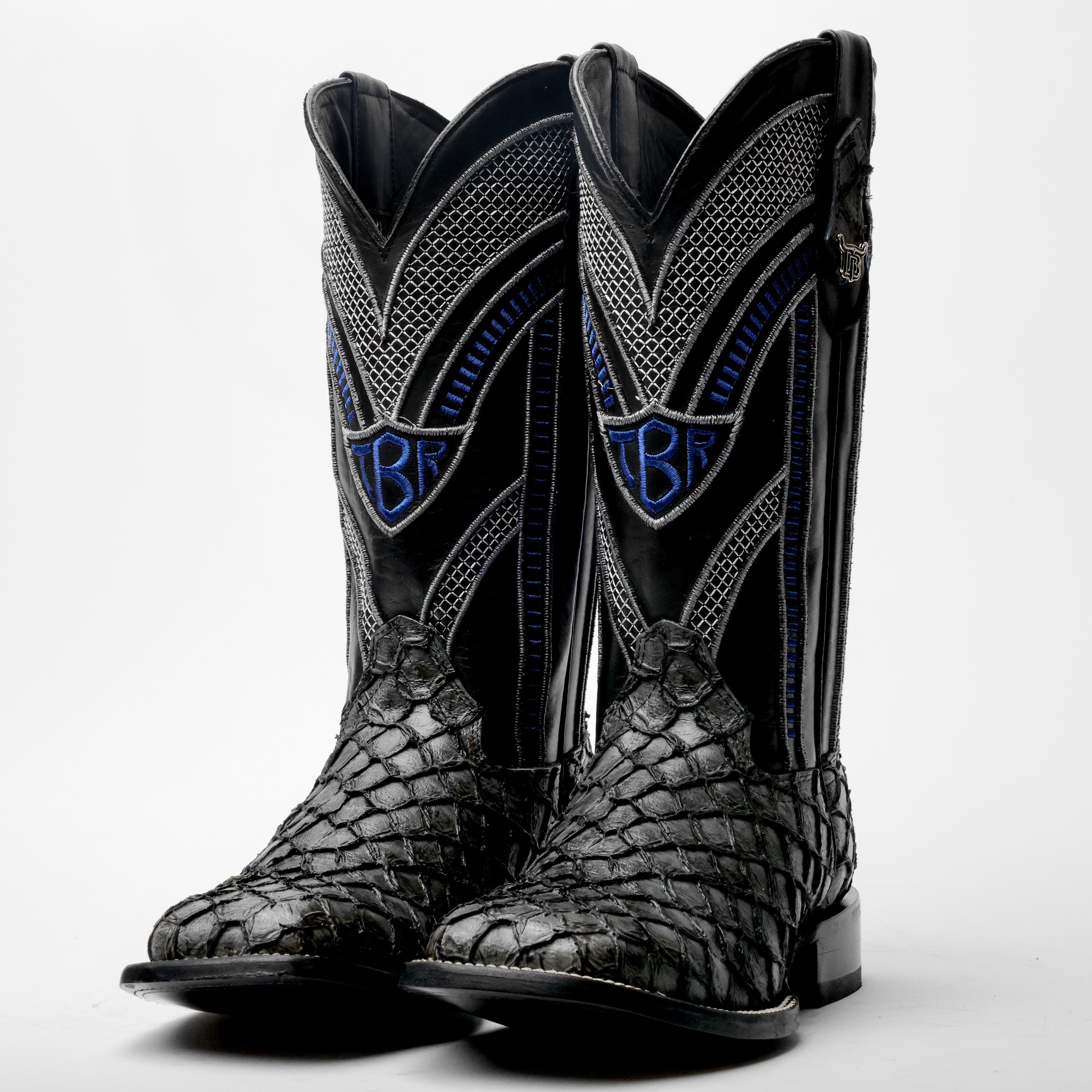 Grey Mini Pirarucu Leather Boots - Square Toe