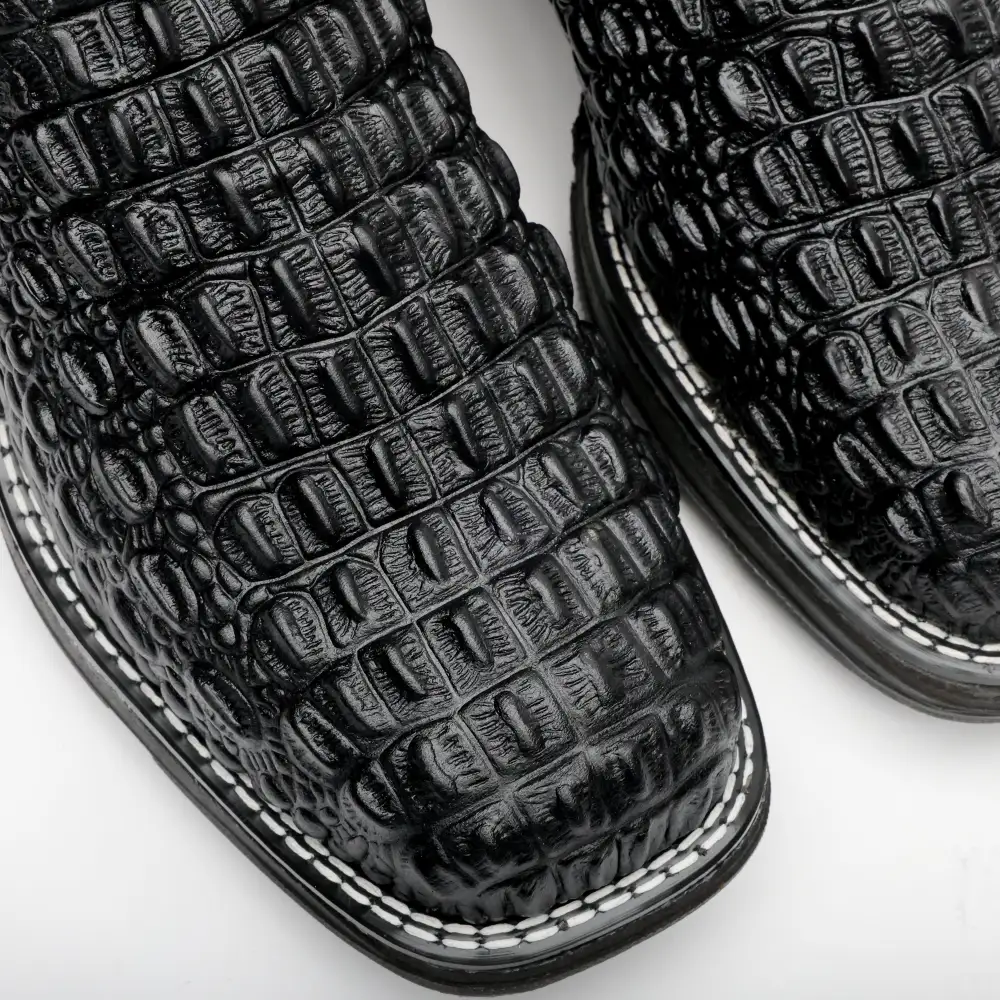 Black Caiman Hornback Leather Boots With 3D Lightweight Sole - Composite Toe