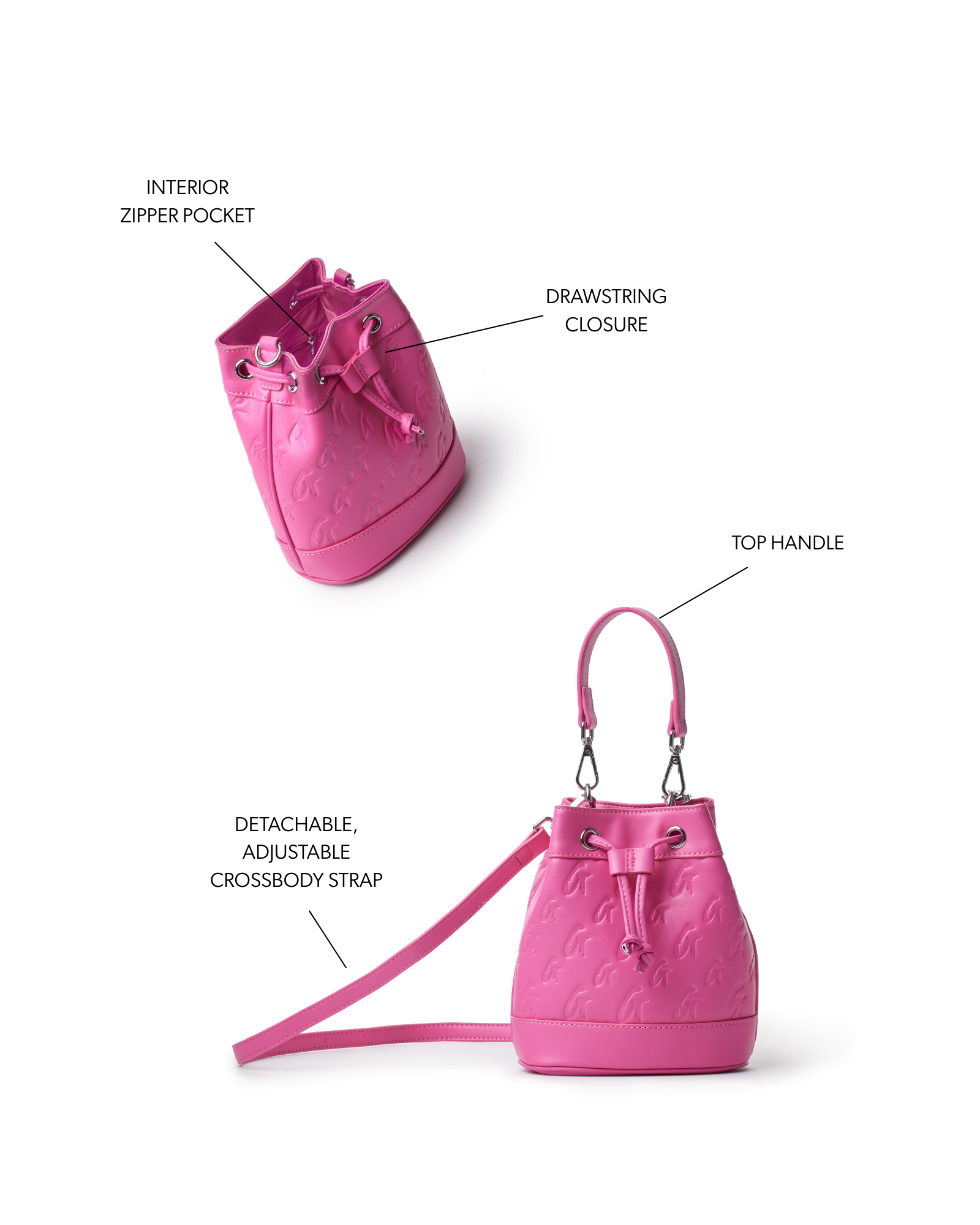 MINI MONOGRAM BUCKET BAG - HOT PINK