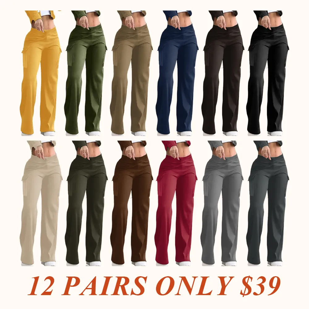 Women's Solid Color Flap Pocket Pants
