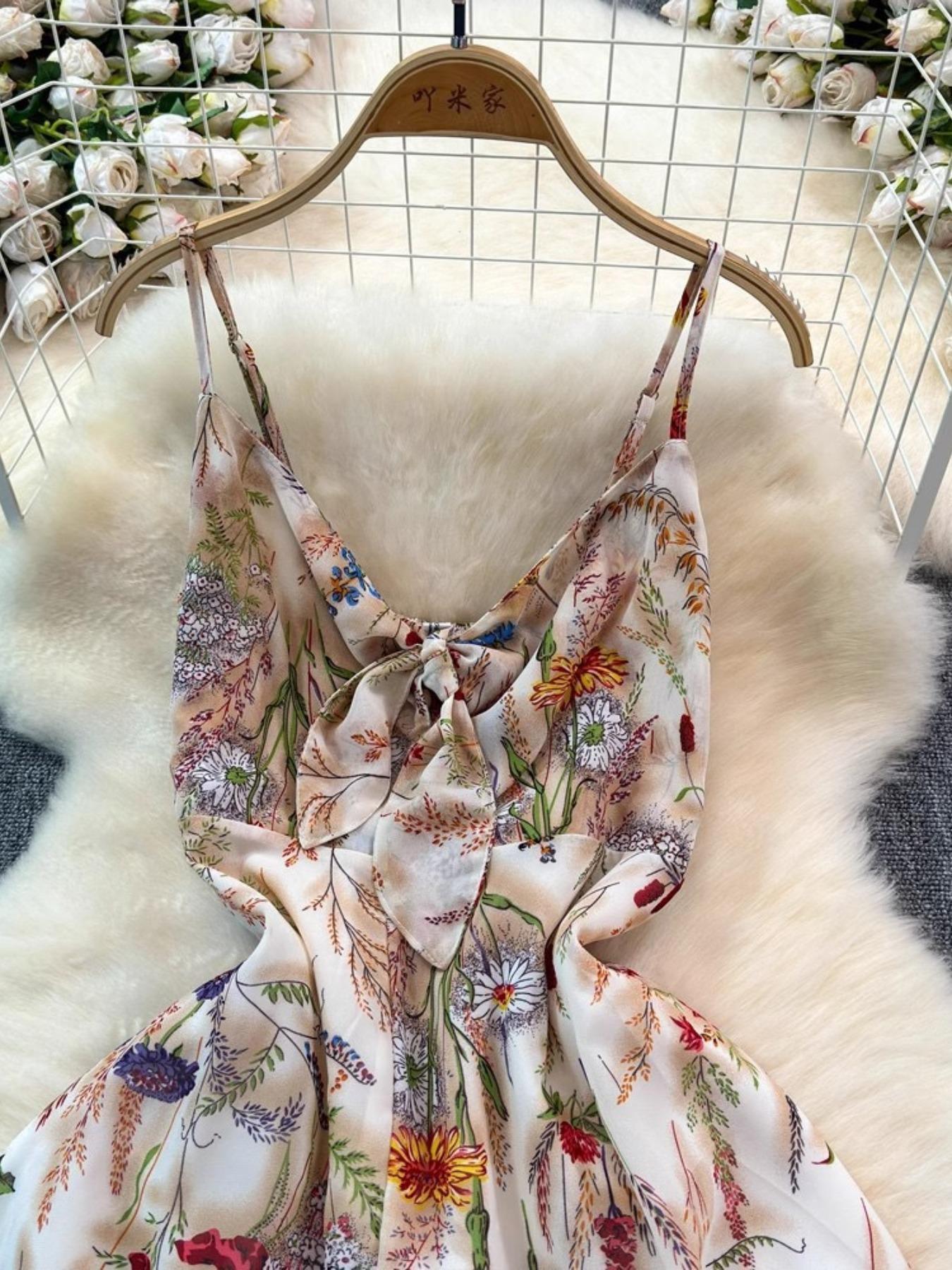 Women's Boho Floral Print Spaghetti Strap Cami Dress – Summer A-Line