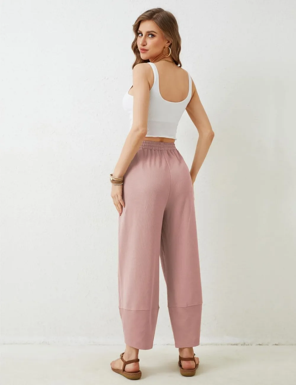 Women's Wide Leg Harem Pants Casual Palazzo Pants with Pockets High Waist Relaxed Fit
