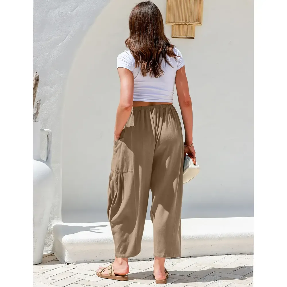 Womens Linen Wide Leg Pants Oversize Casual Loose Fit Beach Palazzo Harem Pants