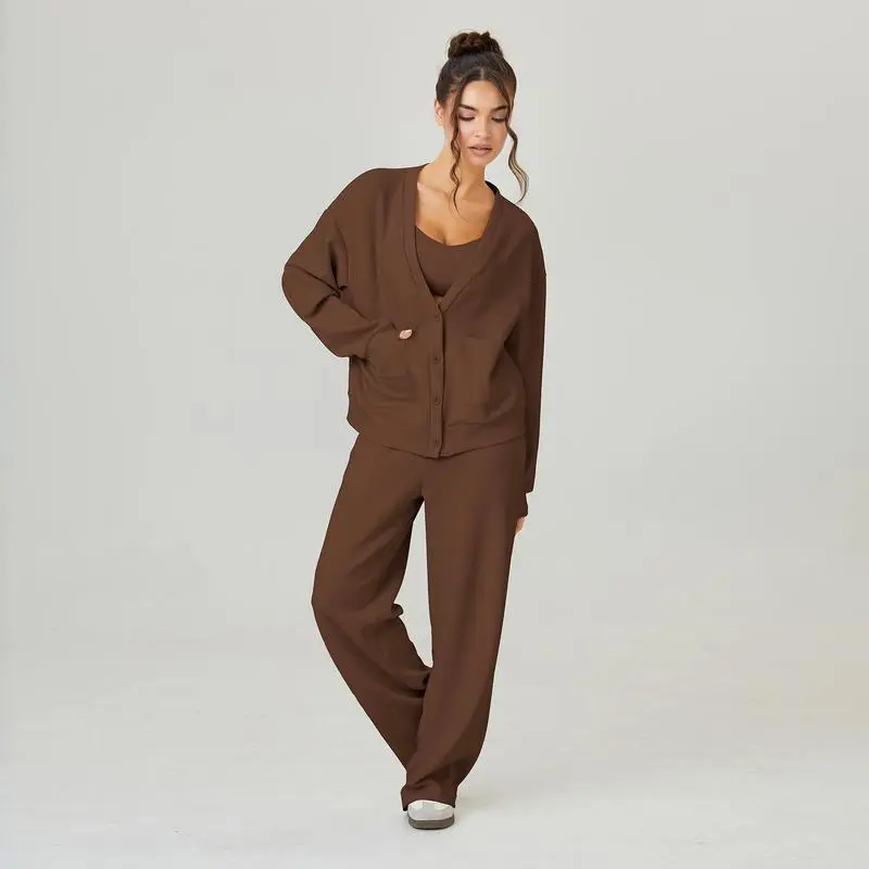 Women's Slouchy Solid Color V Neck Long Sleeve  & Drawstring Waist Trousers Co-ord