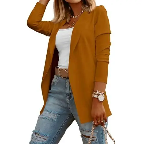 Womens Casual Long Sleeve Blazers Solid Color Knit Blazer Work Office Open Front/Button Down Blazer Jacket