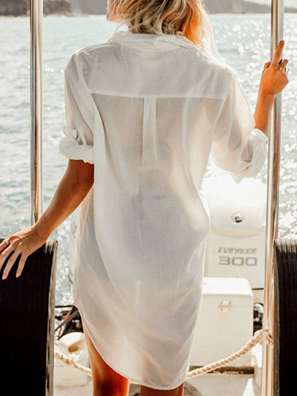 Casual Solid Color Long Sleeves Cover-Ups Tops