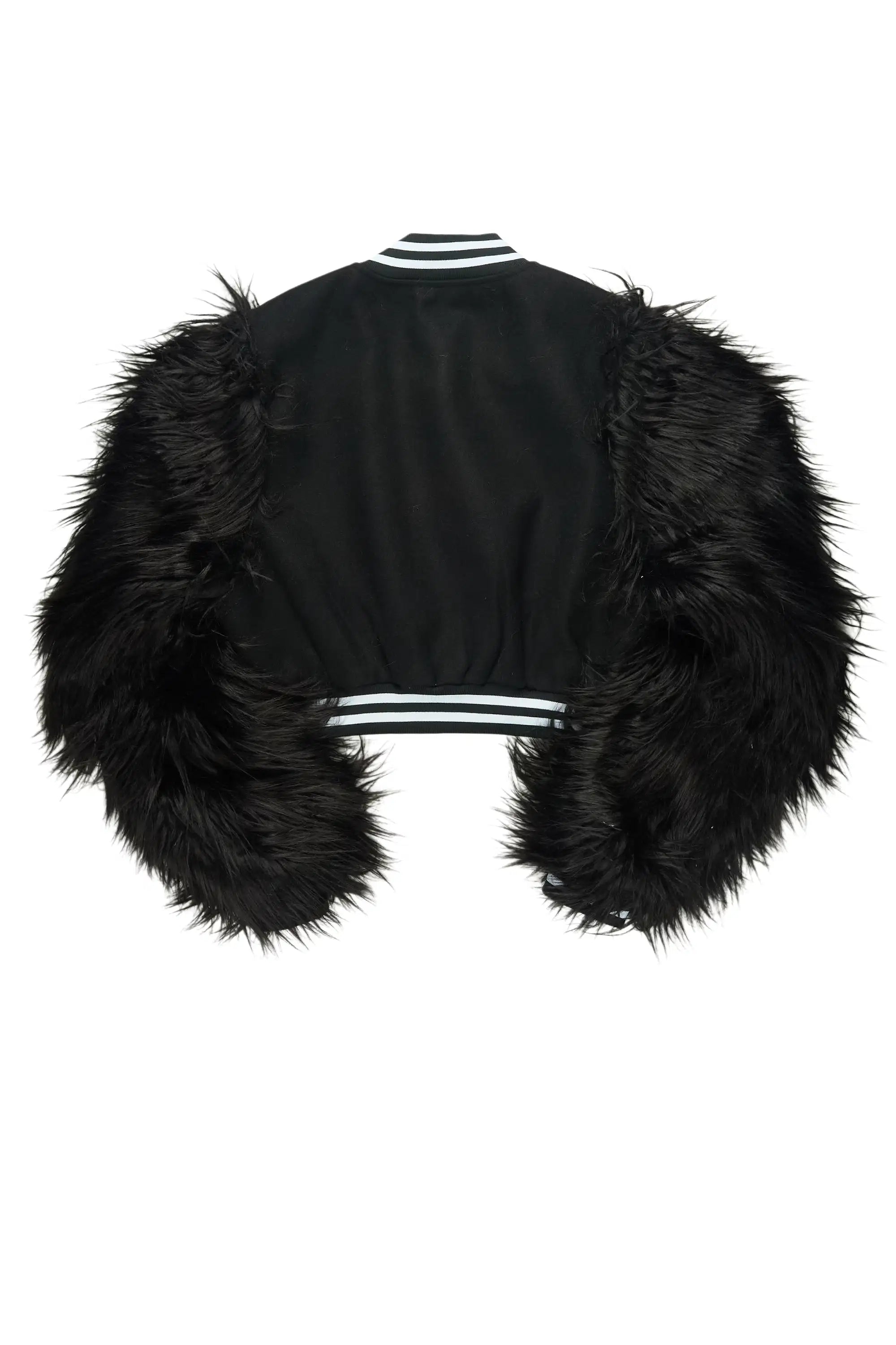 Jameicia Black Fur Sleeve Varsity Jacket