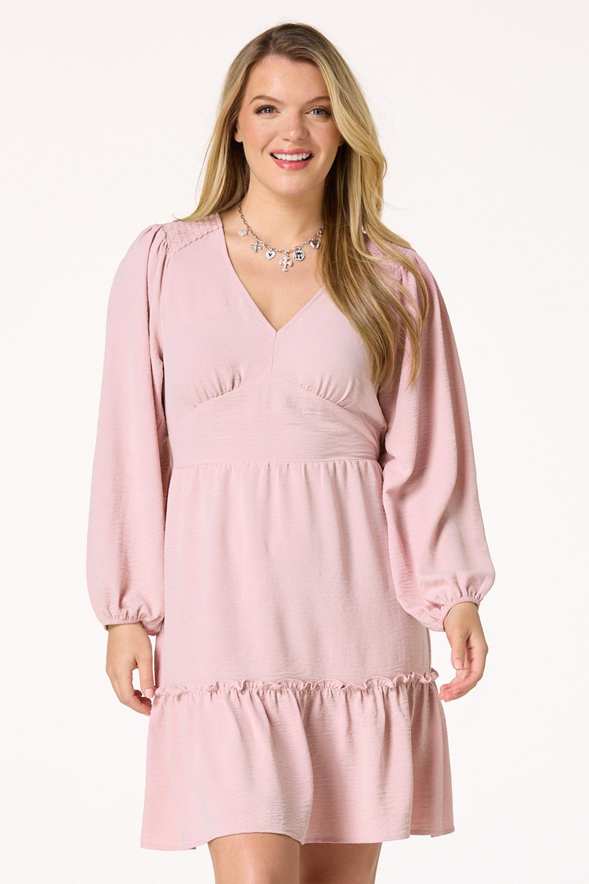 Pink Smocked Shoulder Dress