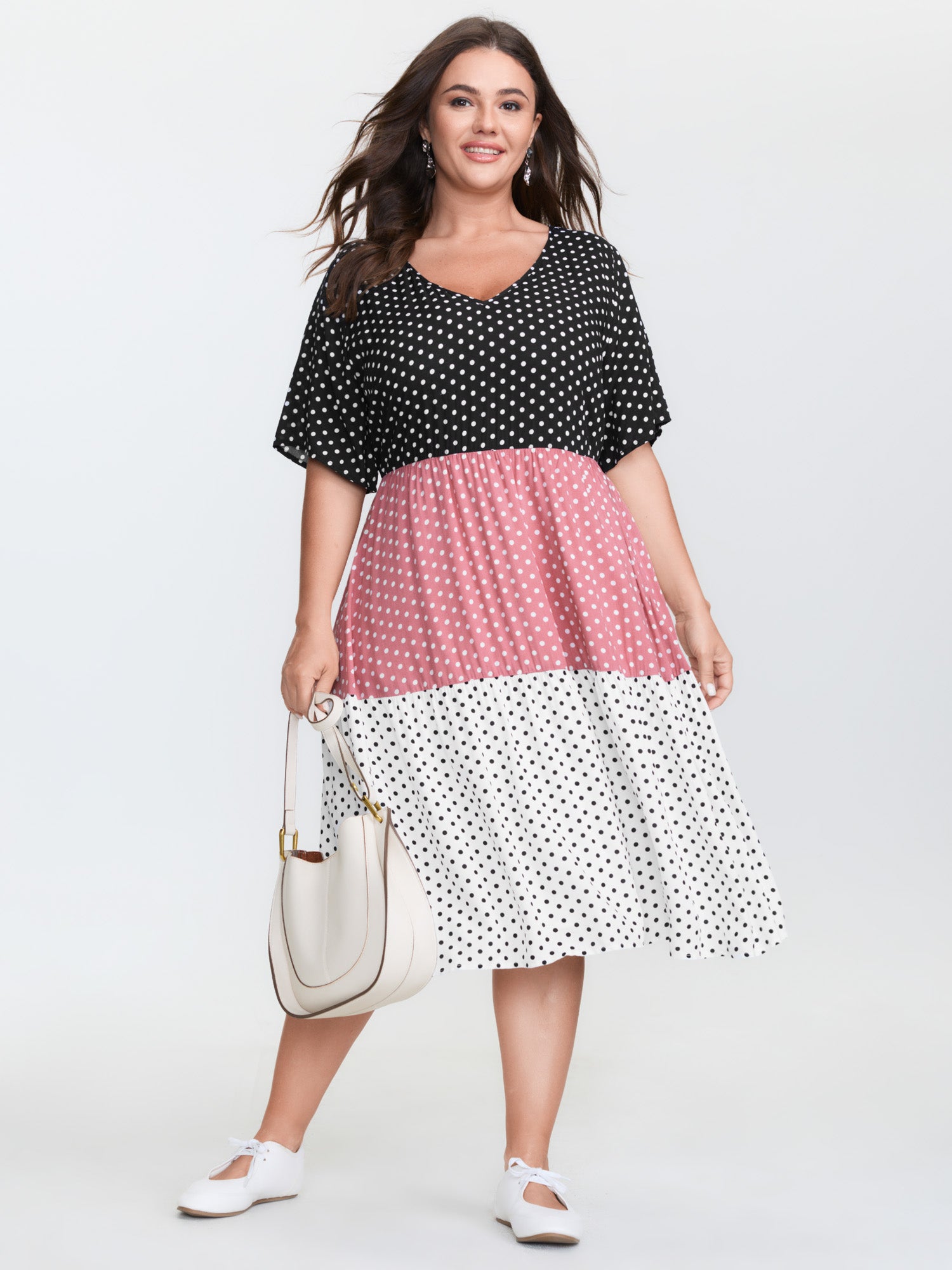 Polka Dots Colorblock Midi Dress
