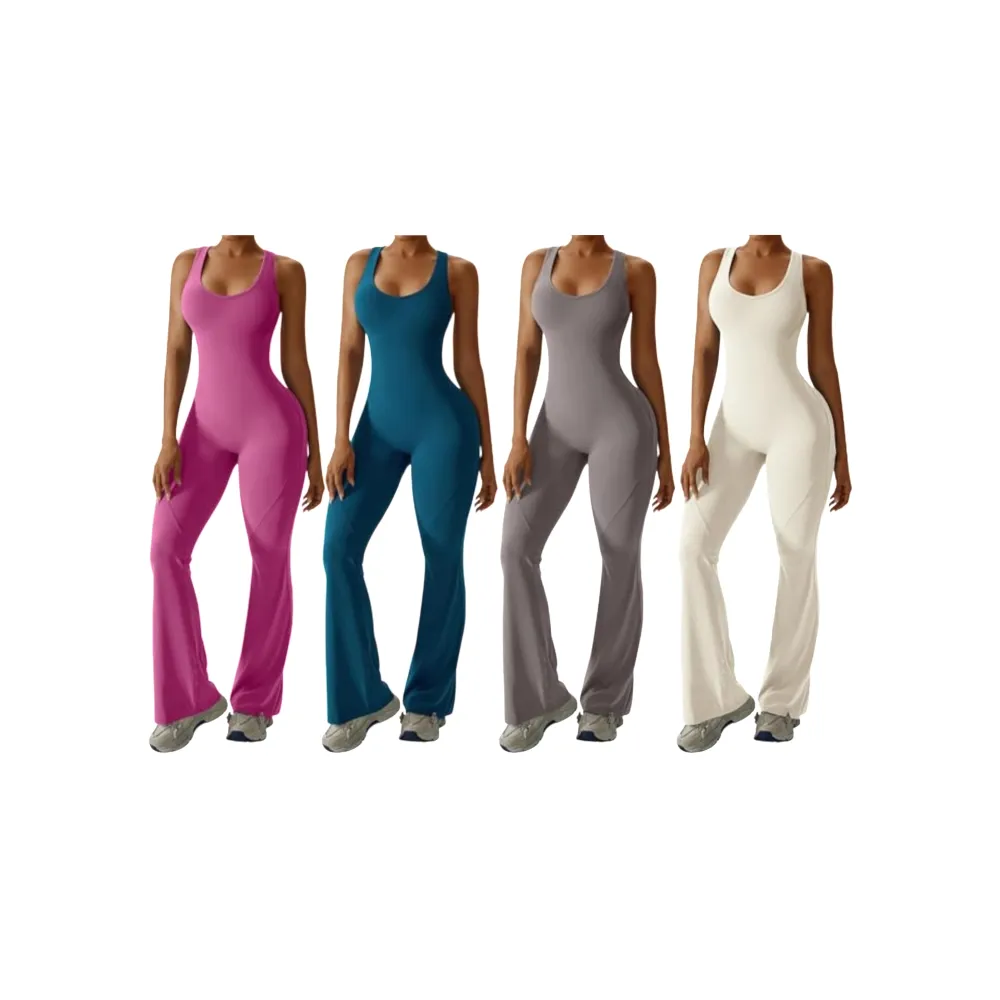 Women's Sleeveless Backless Cutout Flare Tummy Control Jumpsuit