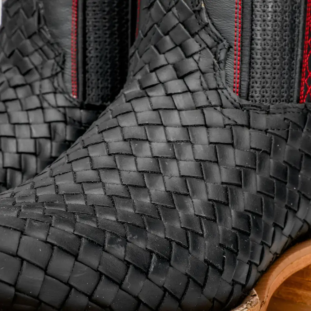 Black Basketweave Leather Boots - Square Toe