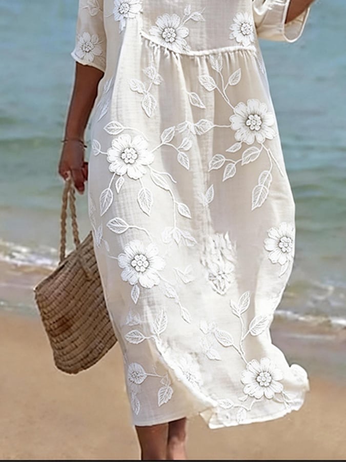 Women's Casual V-neck Printed Resort Dress- Fast Shipping