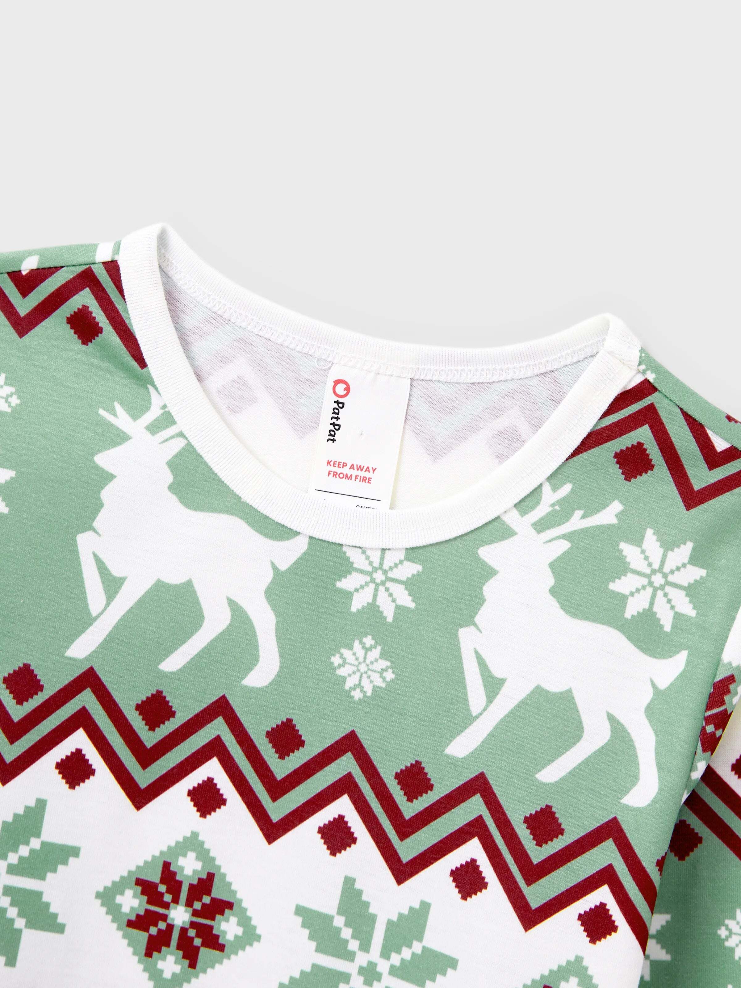 Christmas Matching Family Pajamas Set Christmas Spirit and Snowflake Print PJS with Christmas Socks Pale Green