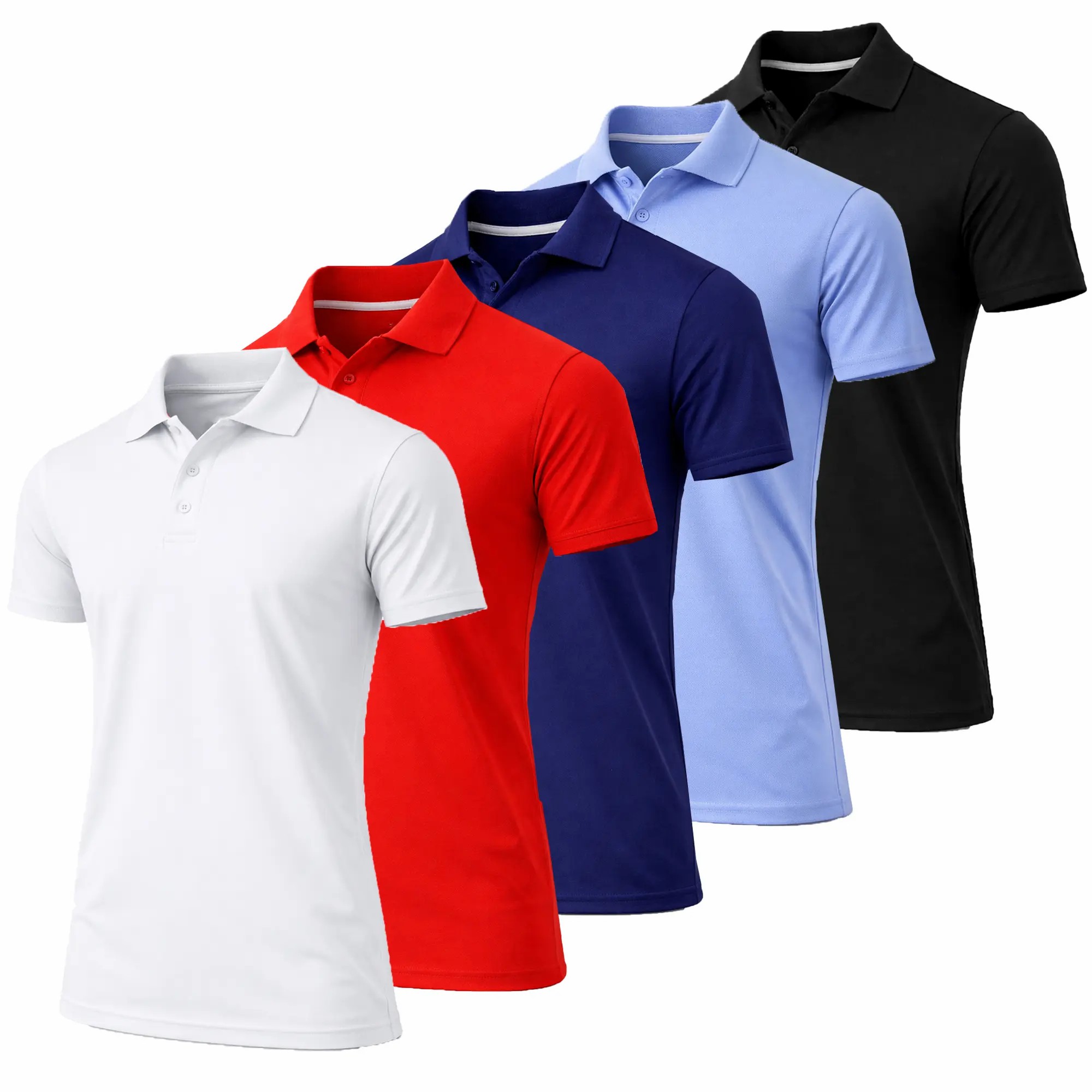 Men's 5-Pack Dry Fit Moisture-Wicking Fabric Polo Collar Shirt Menswear Stylish Ribbed Sleeve