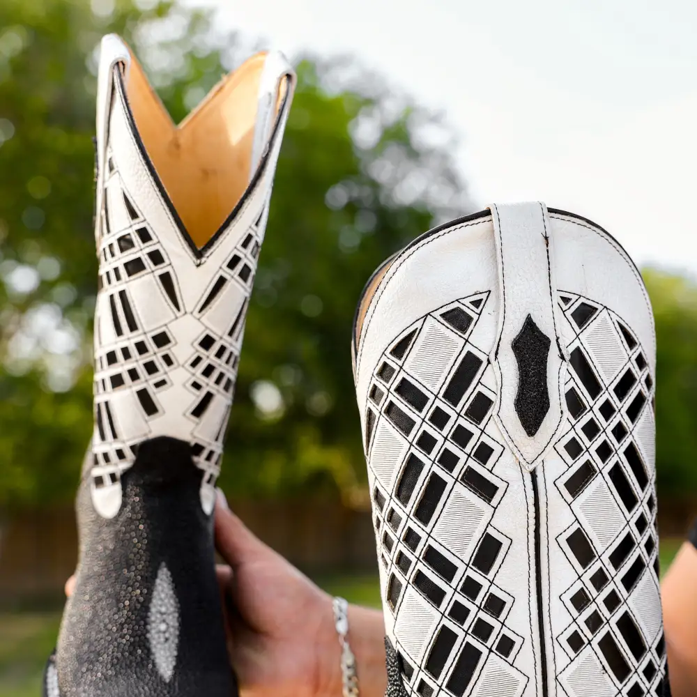 Black Stingray Leather Boots - Square Toe