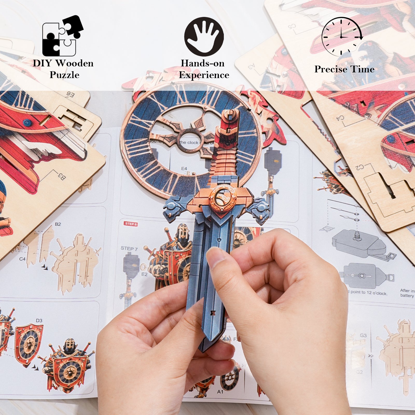 Knight – DIY Wooden Clock, 3D Puzzle Craft Kit