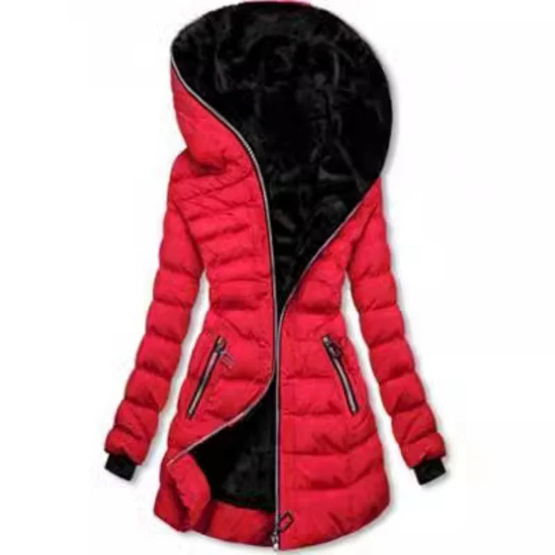 Women's hooded coat with plush lining