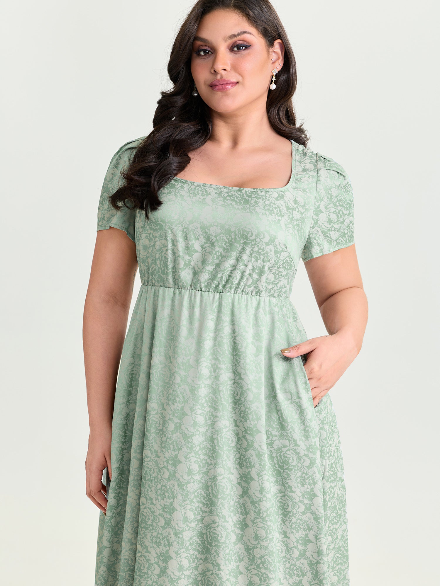 Floral Texture Square Neckline Party Maxi Dress