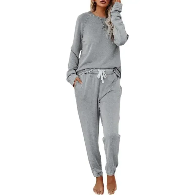 Women's Casual Solid Color 2 Piece Outfit Sweatsuit Set