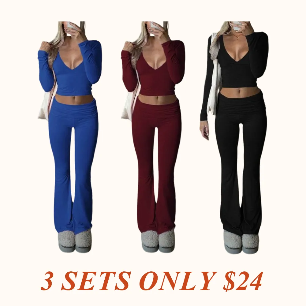 Slim-Fit Crop Top & Pants Two-Piece Set