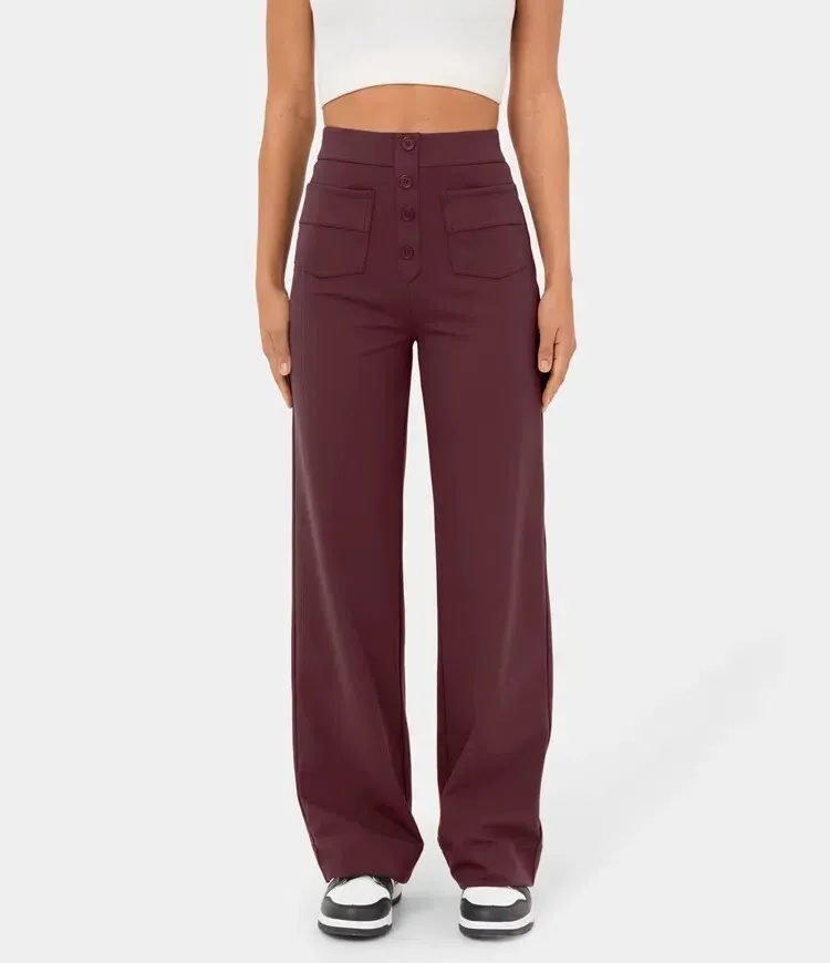 🔥Last Day 49% OFF🔥High Waisted Button Multiple Pockets Straight Leg Casual Pants