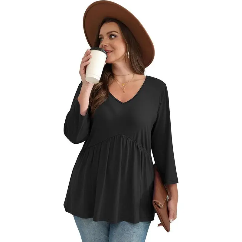 3/4 Length Sleeve Womens Tops 2025 Blouses for Women Dressy Casual Fashion Clothing V Neck Babydoll Tops Fall Outfits