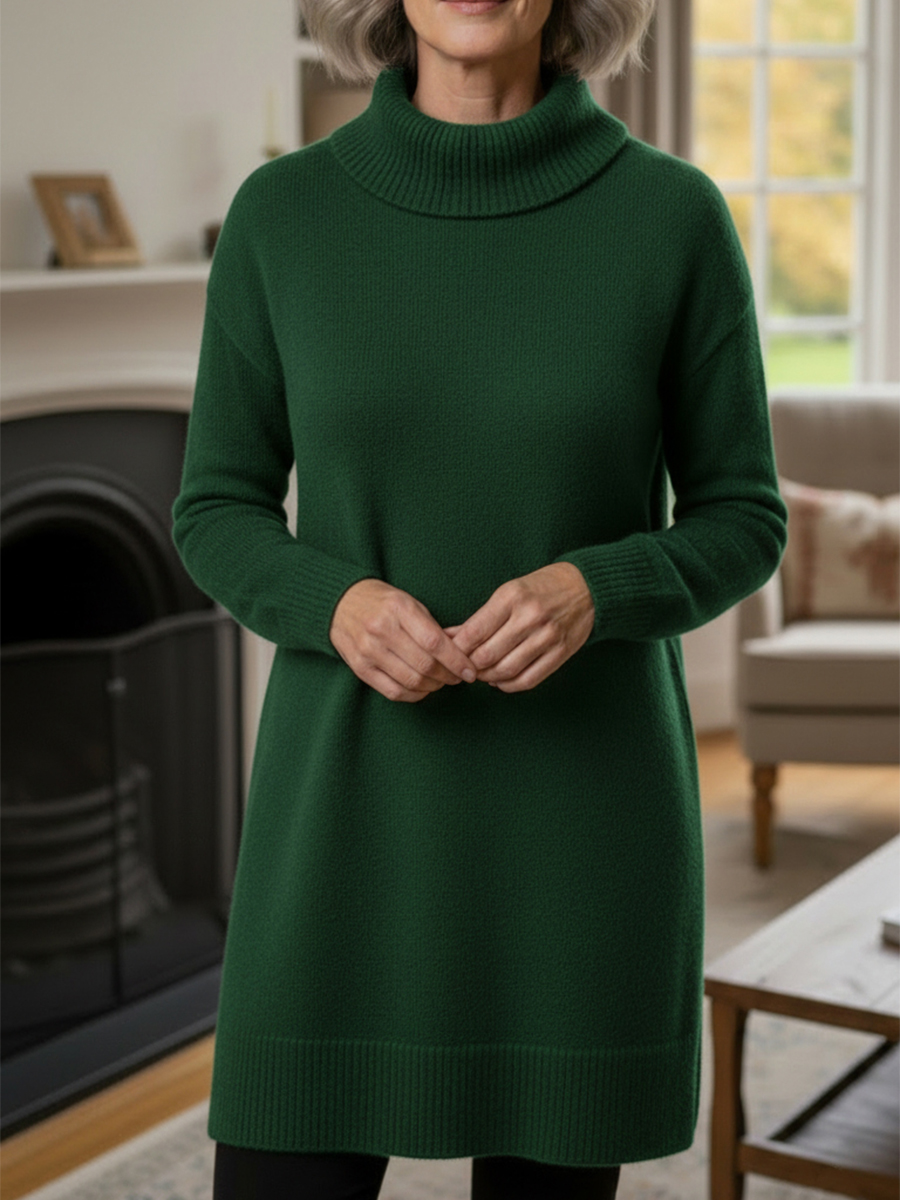 🔥 Women's Elegant Cowl Neck Soft Knit Long Sleeve Tunic Top - Relaxed Fit Fall Winter Pullover