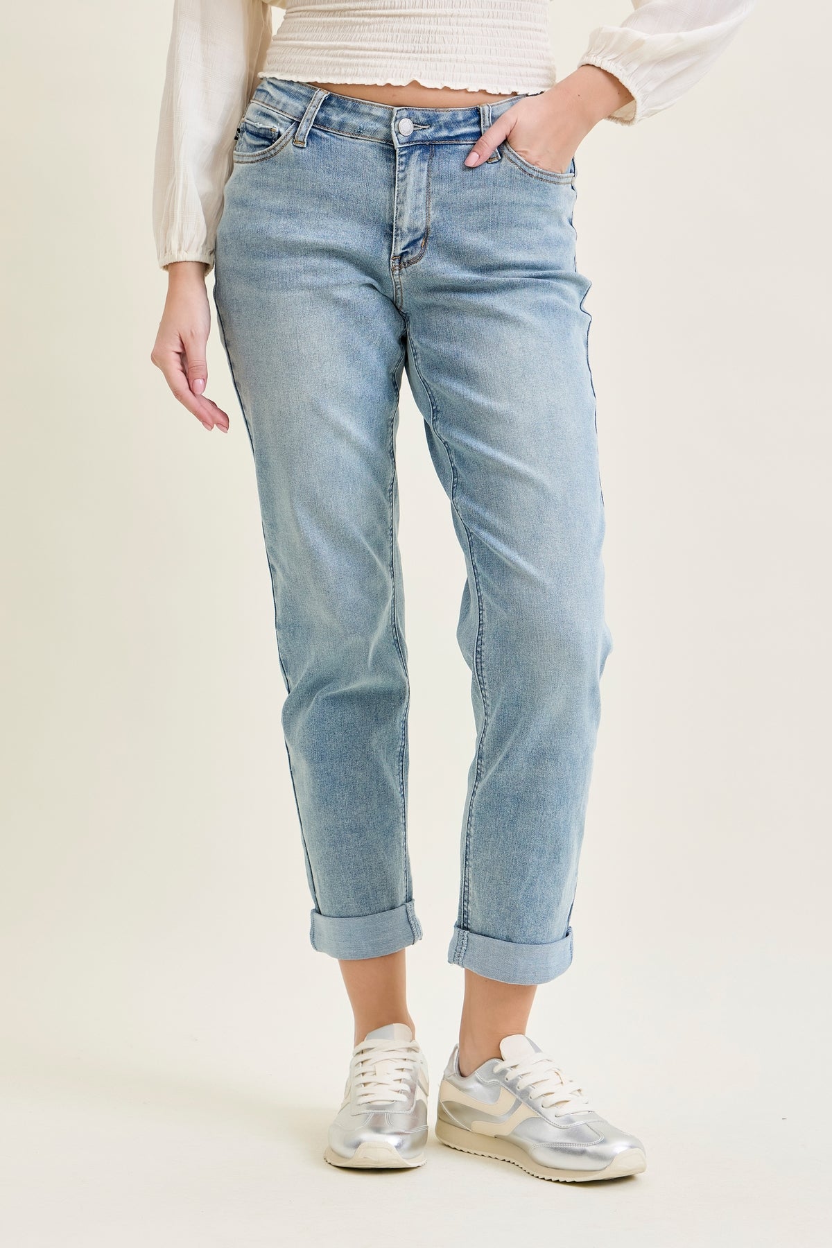 Laney V-Front Cool Denim Cuffed Boyfriend