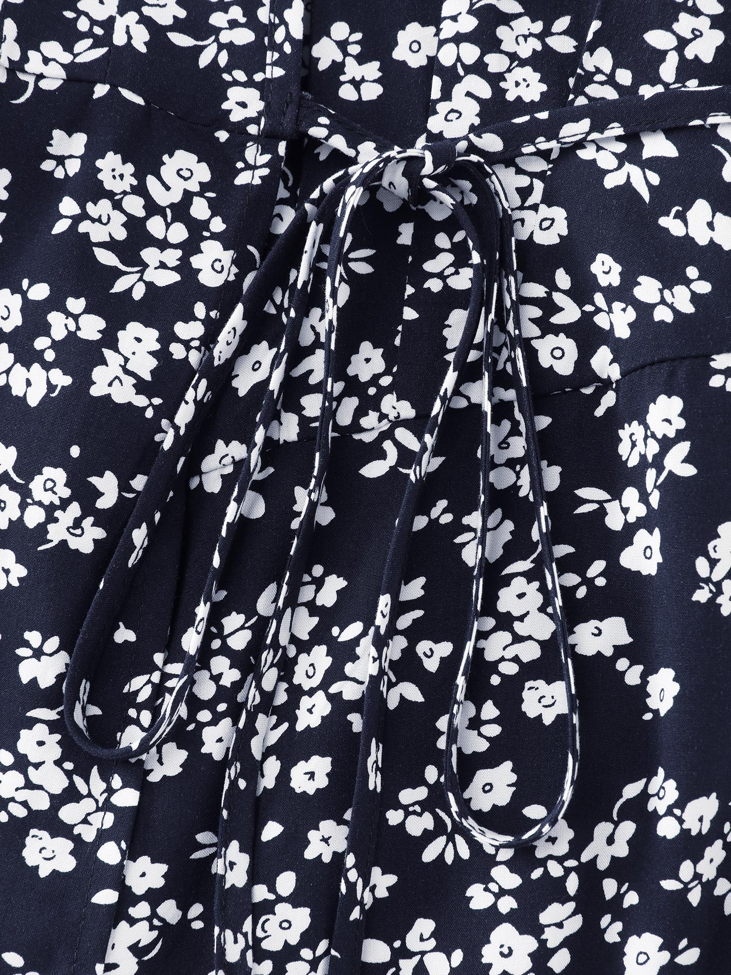 Rayon Floral Print Pleated Pockets Mini Dress