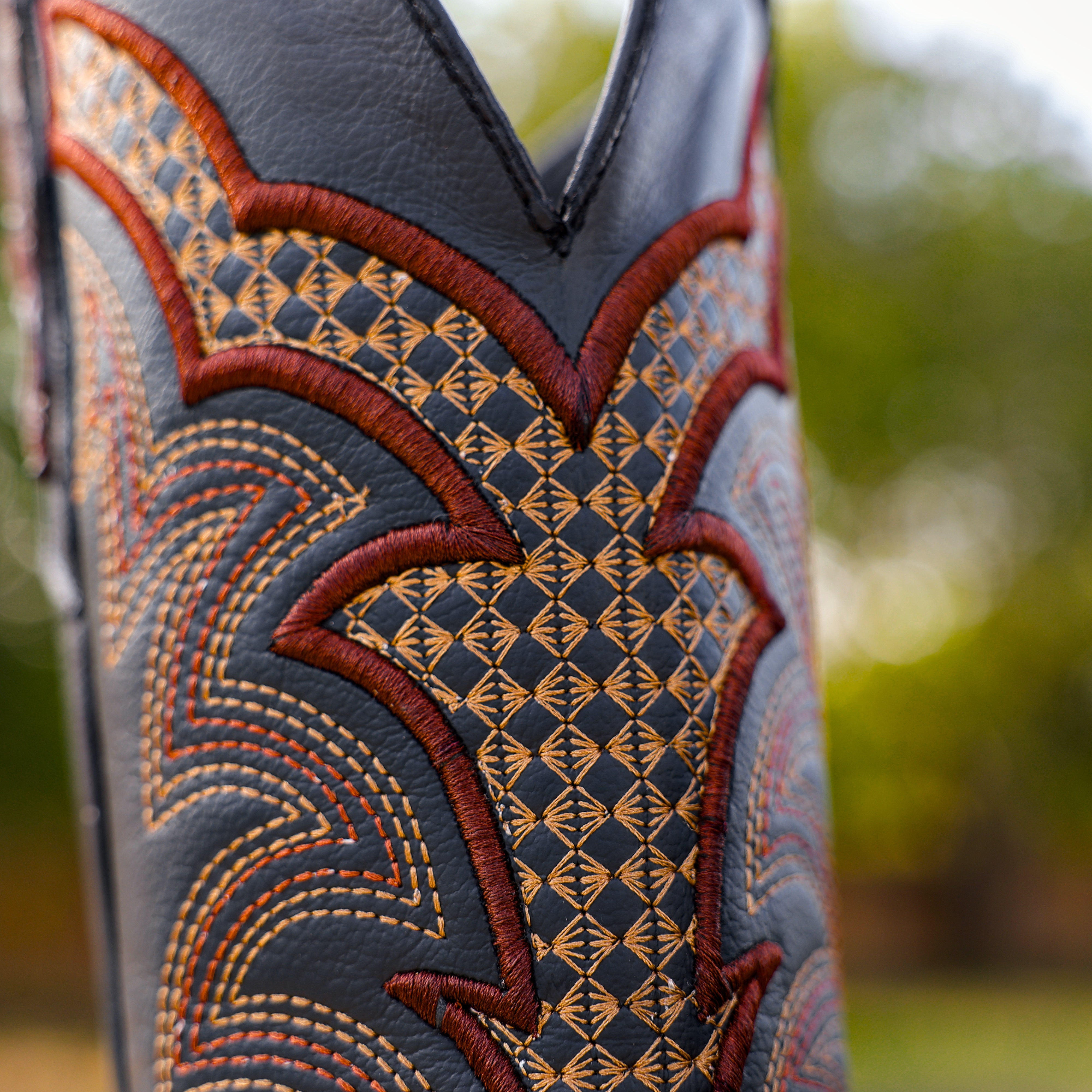 Brown Caiman Neck Leather Boots - Square Toe