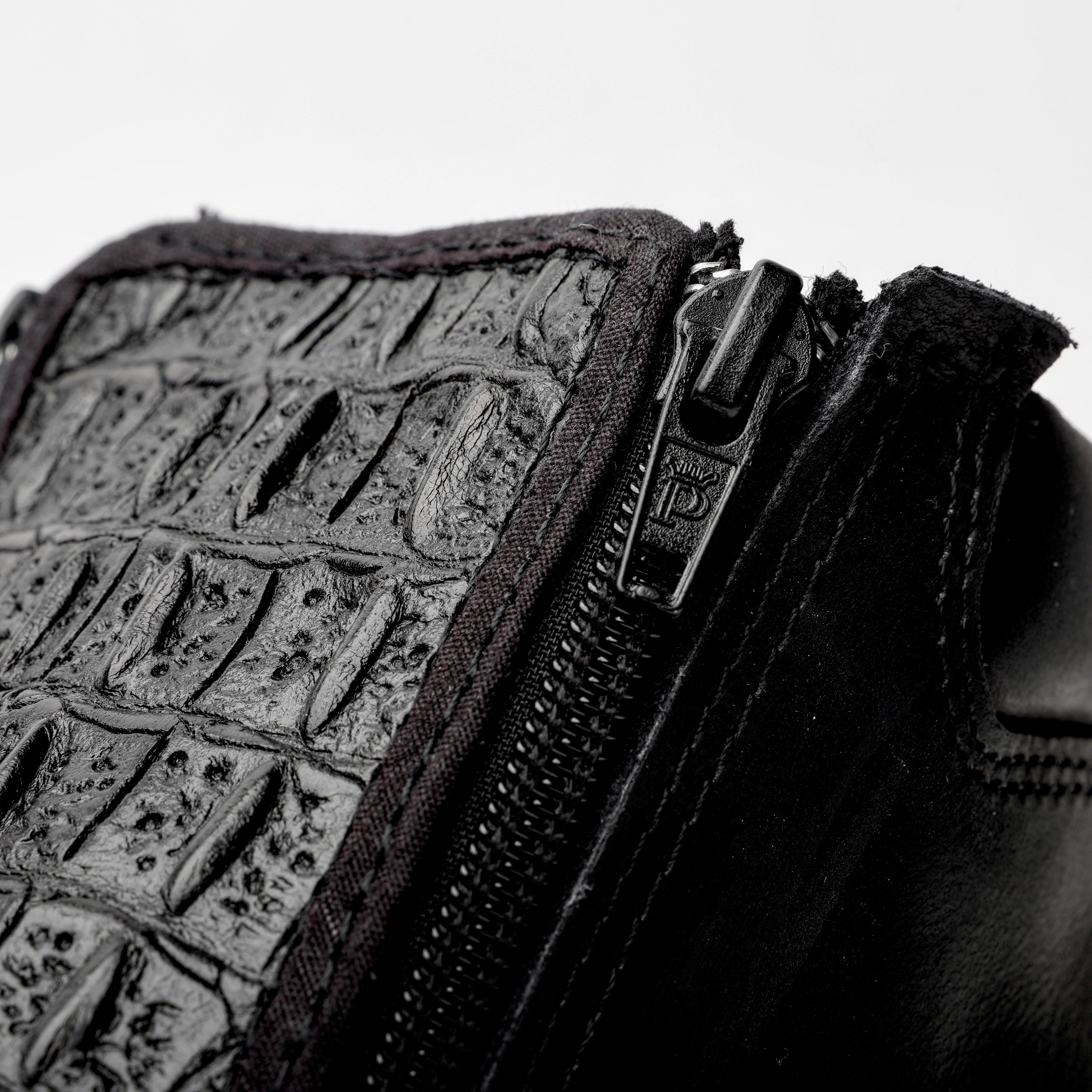 Black Caiman Leather Botin With 3D Lightweight Soles - Square Toe