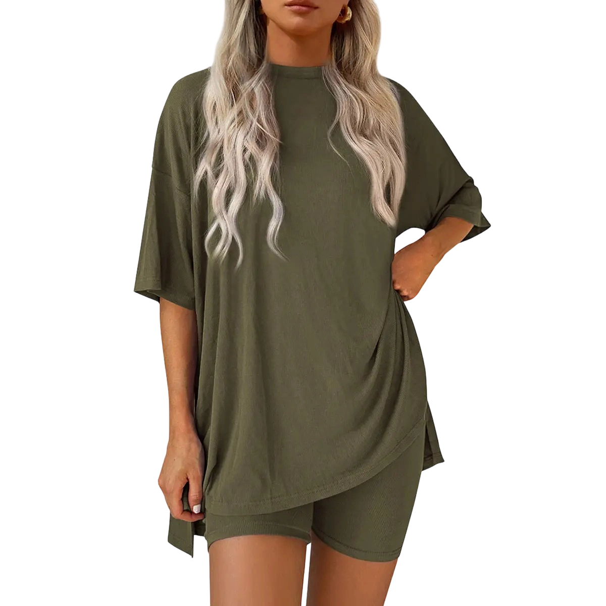 🔥Easter Sale!Women's Two Piece Lounge Set Summer Casual Oversized Shirts Biker Shorts