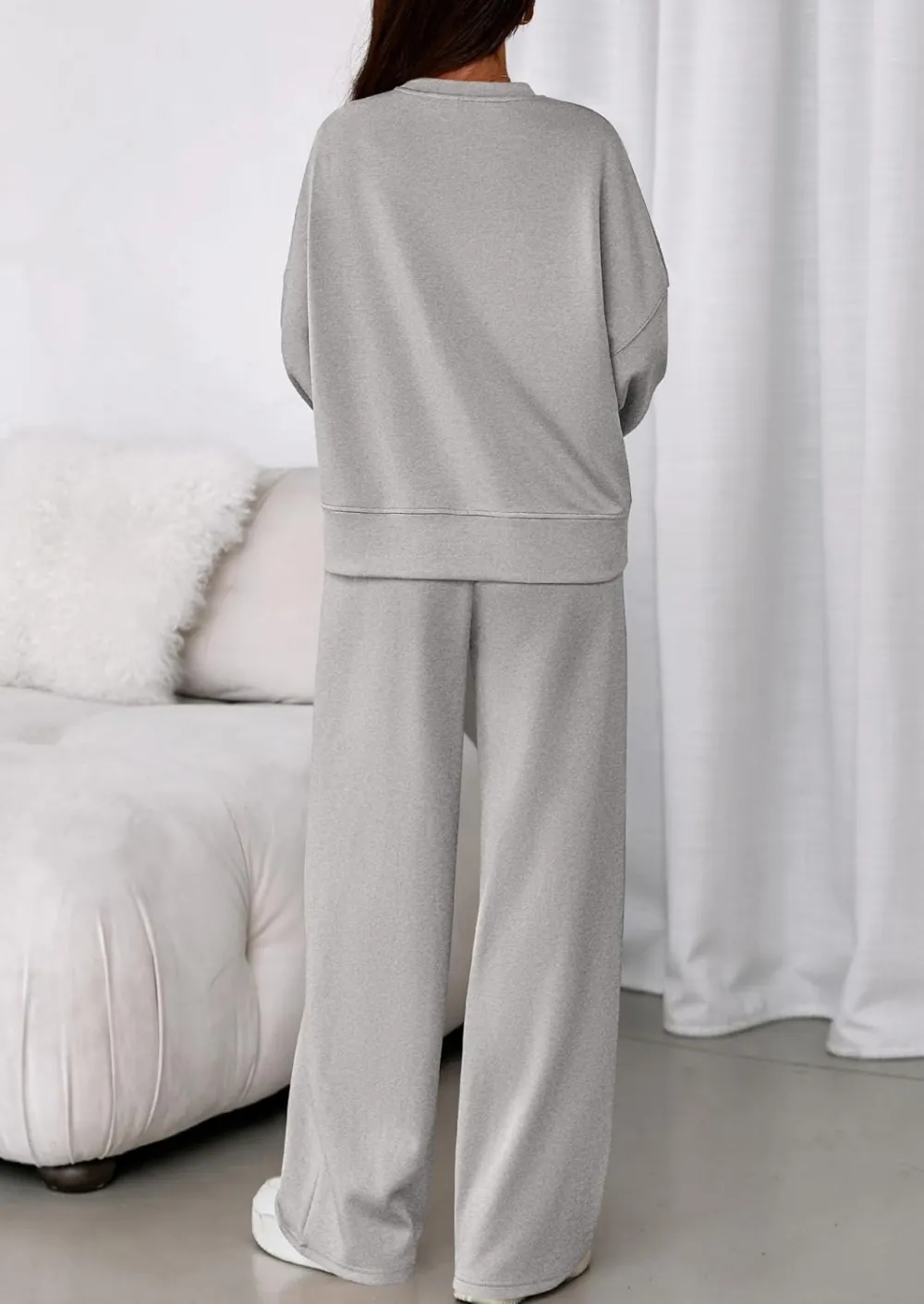 2 Piece Sets For Women Fall Trendy Long Sleeve Sweatshirt Wide Leg Pants Loungewear Set