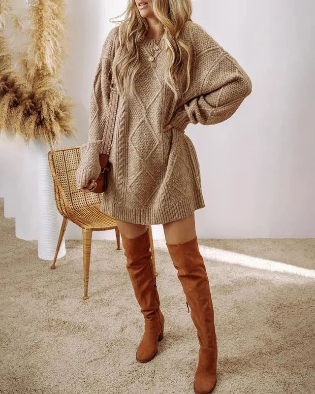 2025 Women's Cable Knit Lace Mini Sweater Dress 2PC