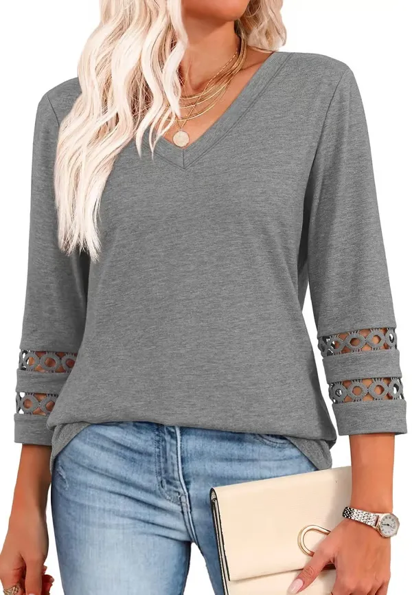Womens 3/4 Length Sleeve Tops Trendy V Neck T Shirts(Just $3 a Each!)