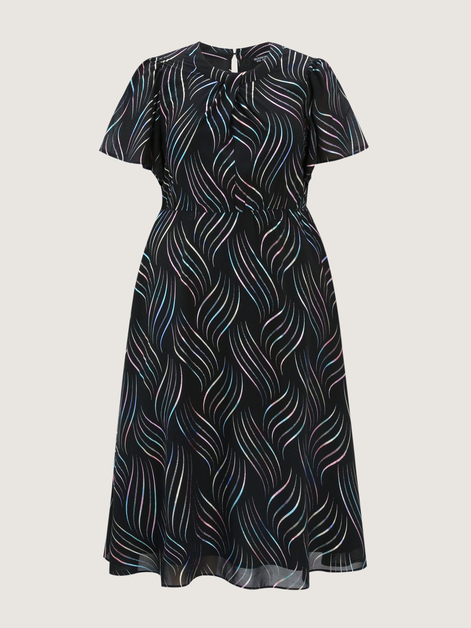 Abstract Print Twisted Neckline Midi Dress