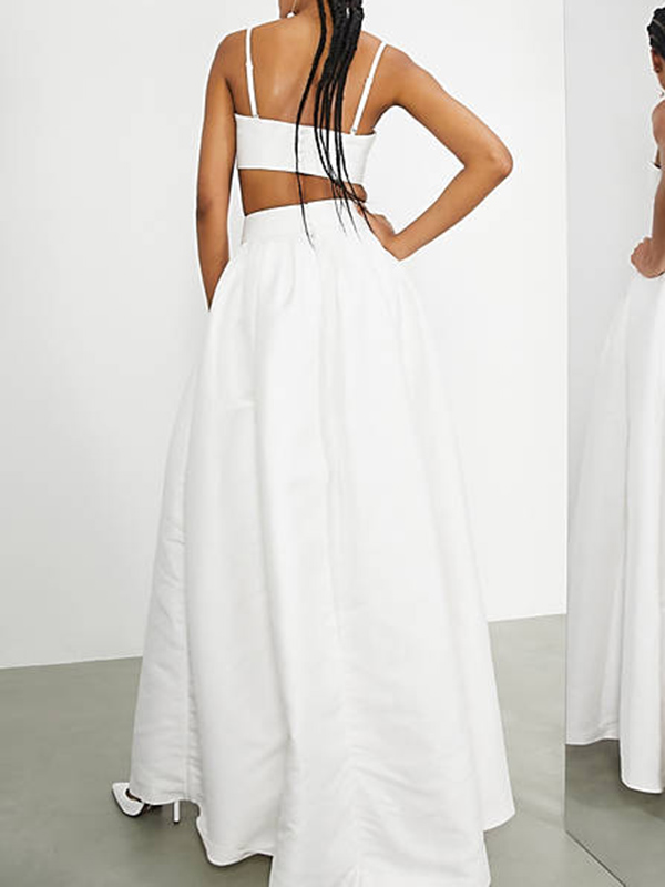 Spaghetti-Neck Top&Empire A-Line Skirt Solid Color Two-Piece Suit