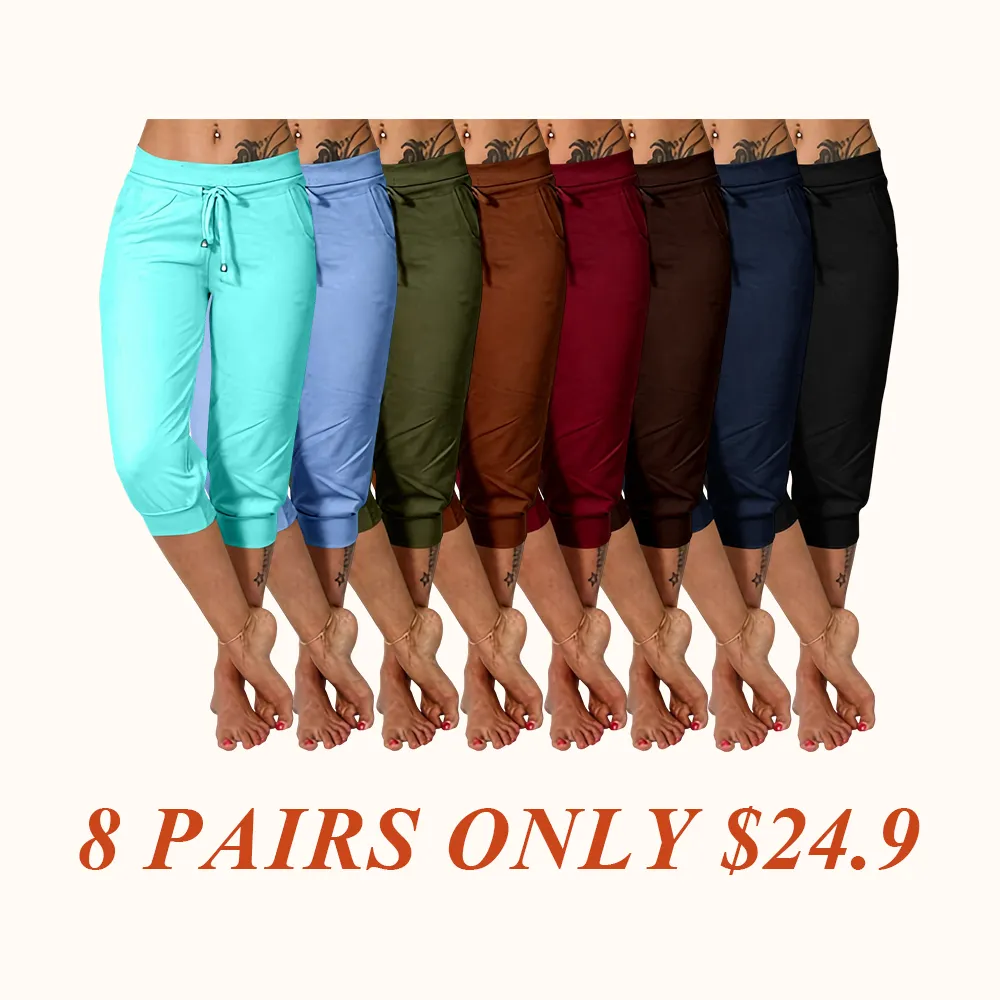Women's Plain Drawstring Waist Capris Pants, Casual Pocket Trousers for Daily Wear